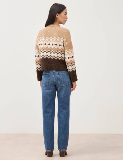 Pull droit col rond manches longues marron femme
