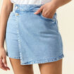 Jupe-short droite en jean denim bleach femme