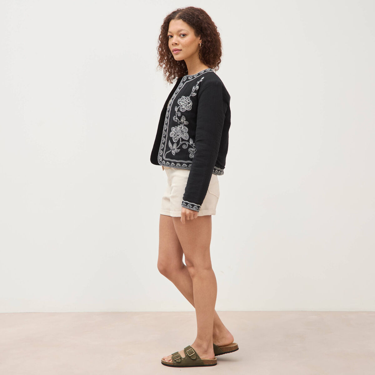 Veste en coton avec broderie noir femme