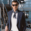 Blazer manches longues col tailleur bleu marine homme