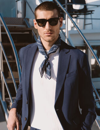 Blazer manches longues col tailleur bleu marine homme