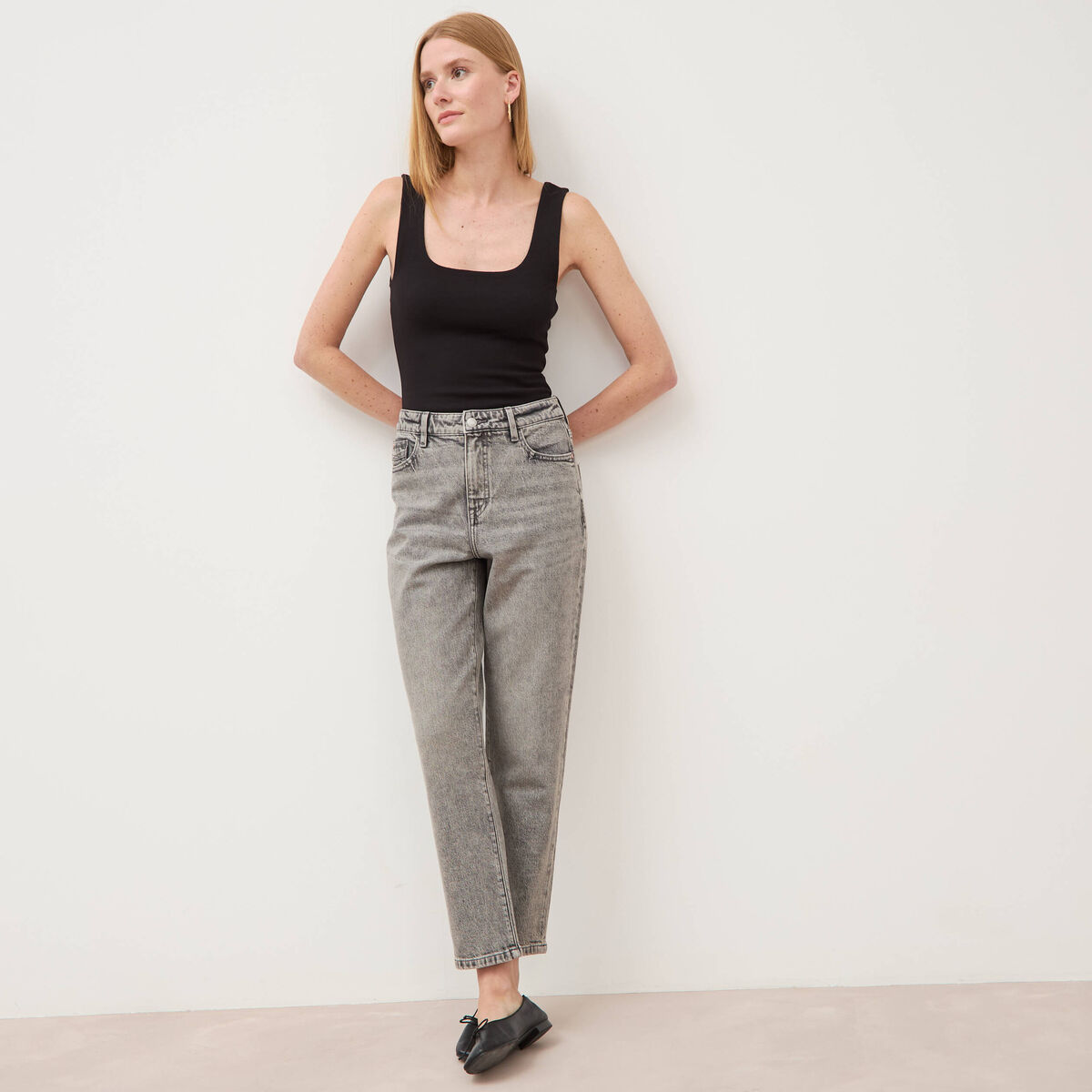 Jeans mom 7/8&egrave;me denim gris femme