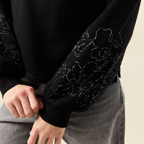 sweat manches longues brodees noir femme Sweat manches longues brodées noir femme