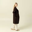 Manteau droit long col montant marron fonc&eacute; femme