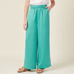 Pantalon large fluide satin bleu turquoise femme