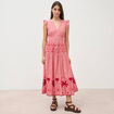Robe col v manches volantes en coton rouge femme