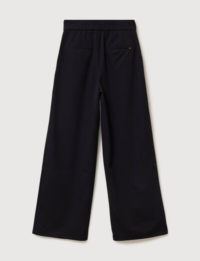 Pantalon large taille haute fluide noir femme