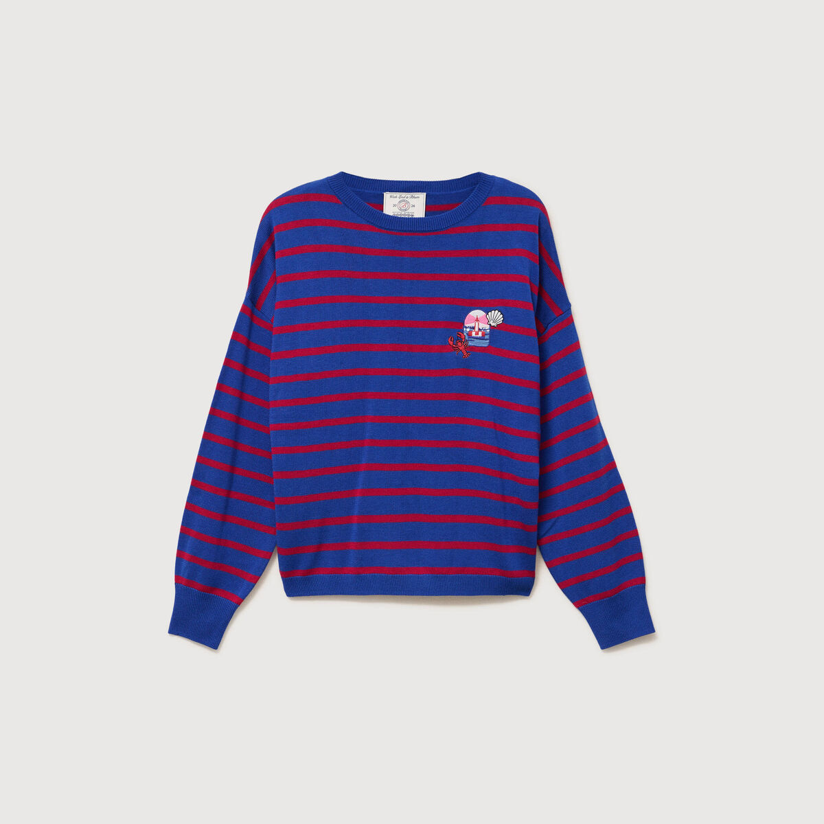 Pull manches longues col rond bleu roi femme