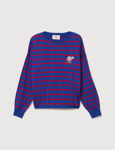 Pull manches longues col rond bleu roi femme
