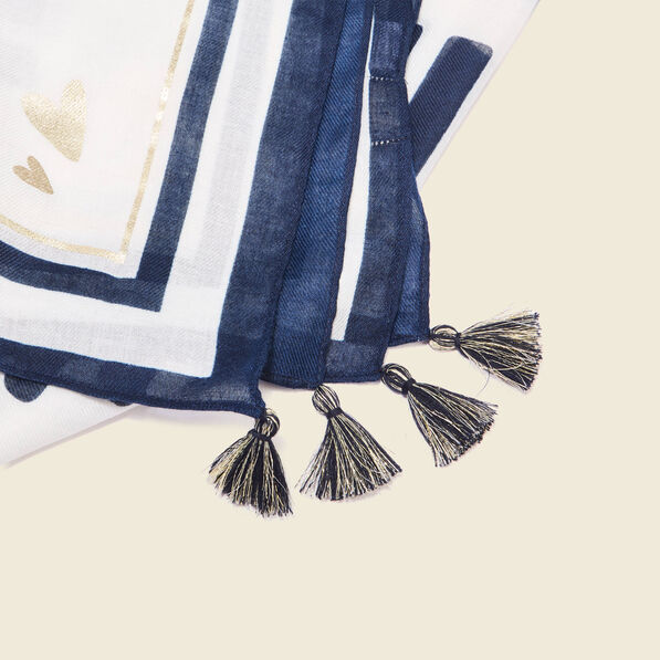 Foulard avec pompons blanc femme