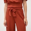 Blouse cropped manches courtes marron cognac femme