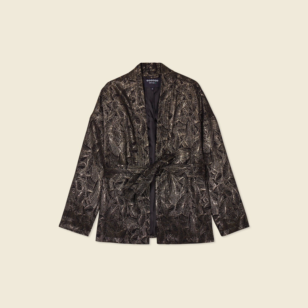 Kimono oversize manches longues ceinture couleur or femme
