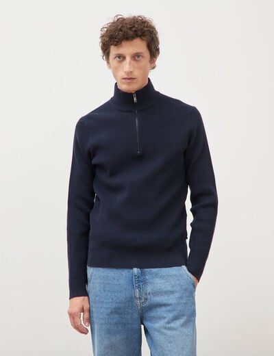Pull col camionneur bleu marine homme