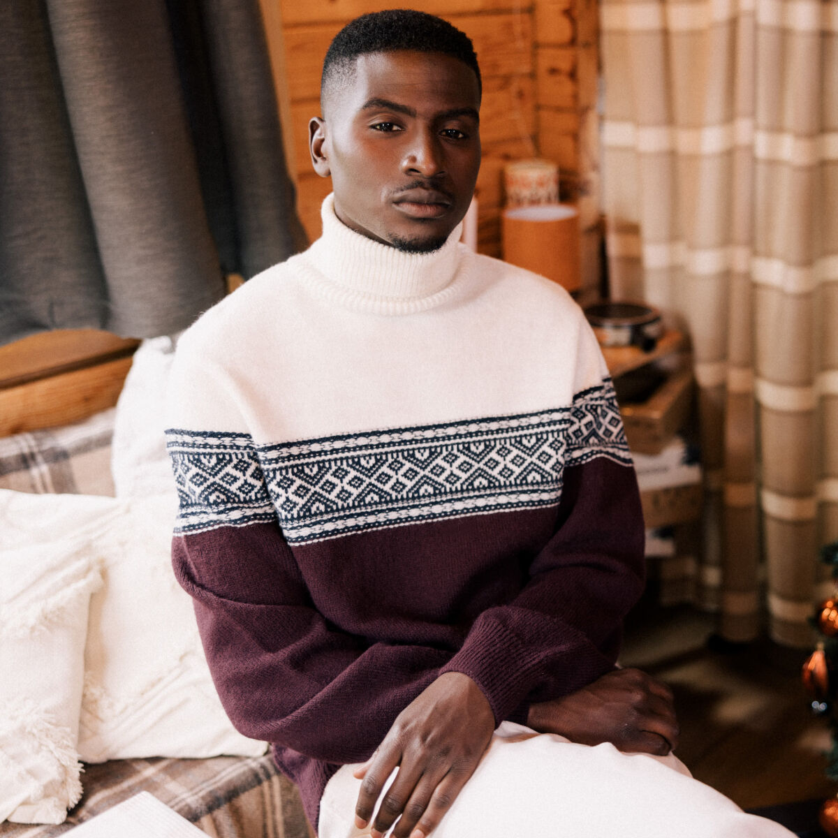 Pull manches longues prune homme