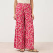 Pantalon large taille haute rouge cerise femme