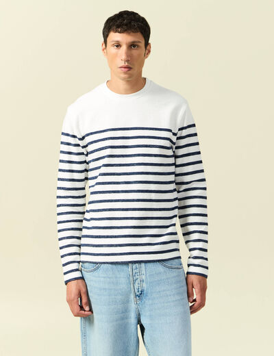 T-shirt ajust&eacute; col rond manches longues ecru homme
