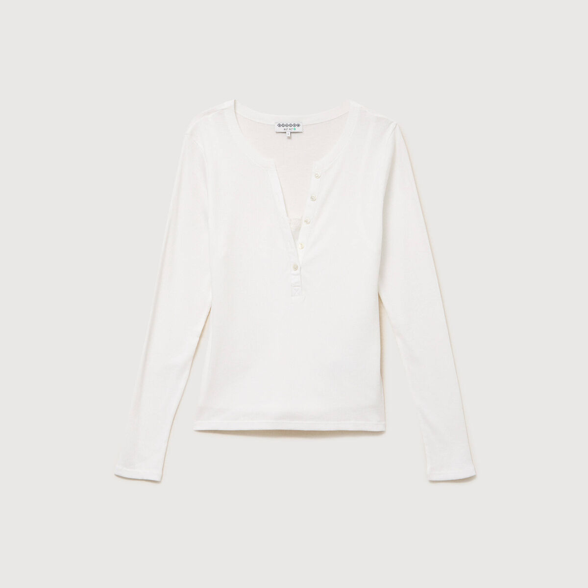 T-shirt cintr&eacute; manches longues ecru femme