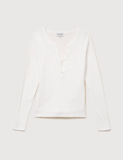 T-shirt cintr&eacute; manches longues ecru femme