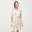 Robe fluide col v manches courtes bleu gris femme