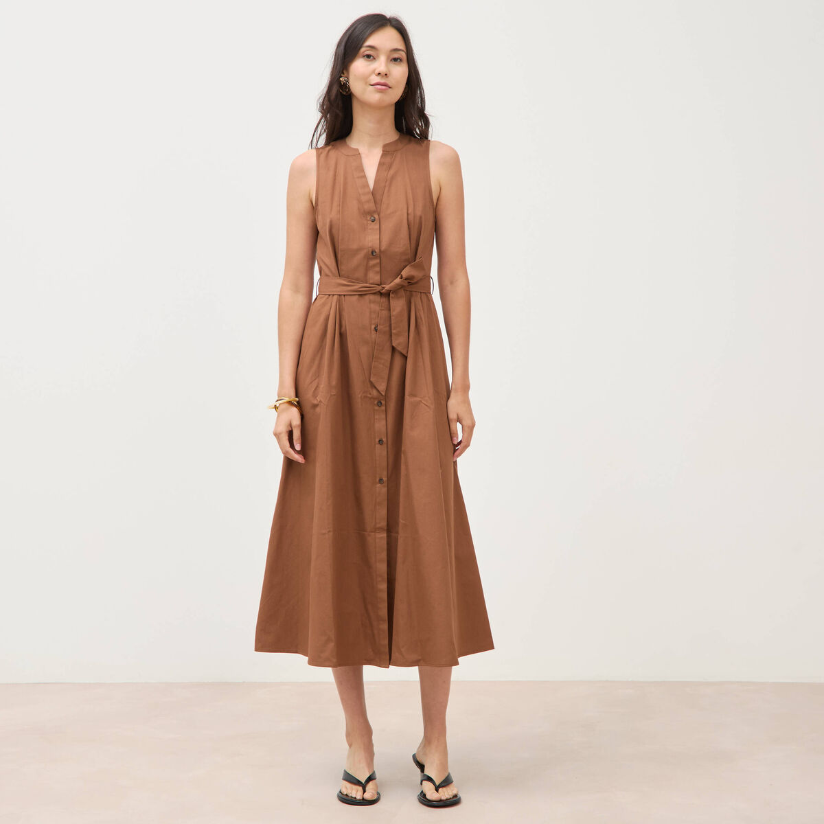 Robe en coton sans manches marron femme