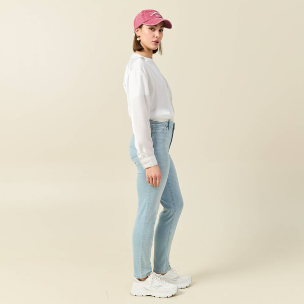 Jeans slim taille haute 7/8ème denim bleach femme