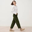 Pantalon taille haute velours resserr&eacute; vert fonc&eacute; femme