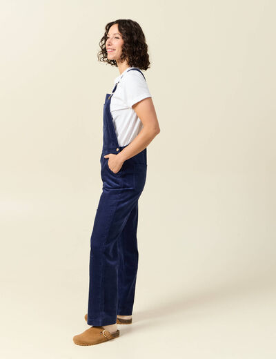 Combinaison salopette en velours c&ocirc;tel&eacute; bleu marine femme