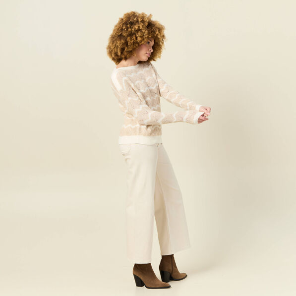 pull manches longues ajoure creme femme Pull manches longues ajouré creme femme