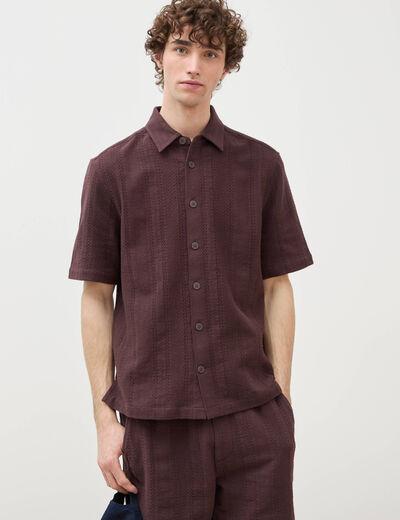 Chemise boyfriend manches courtes marron fonc&eacute; homme