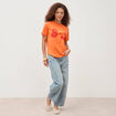 T-shirt droit col rond manches courtes orange femme