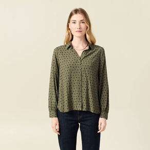 Chemise manches longues fluide vert kaki femme