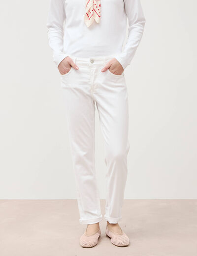 Jeans girlfriend taille haute denim blanc femme