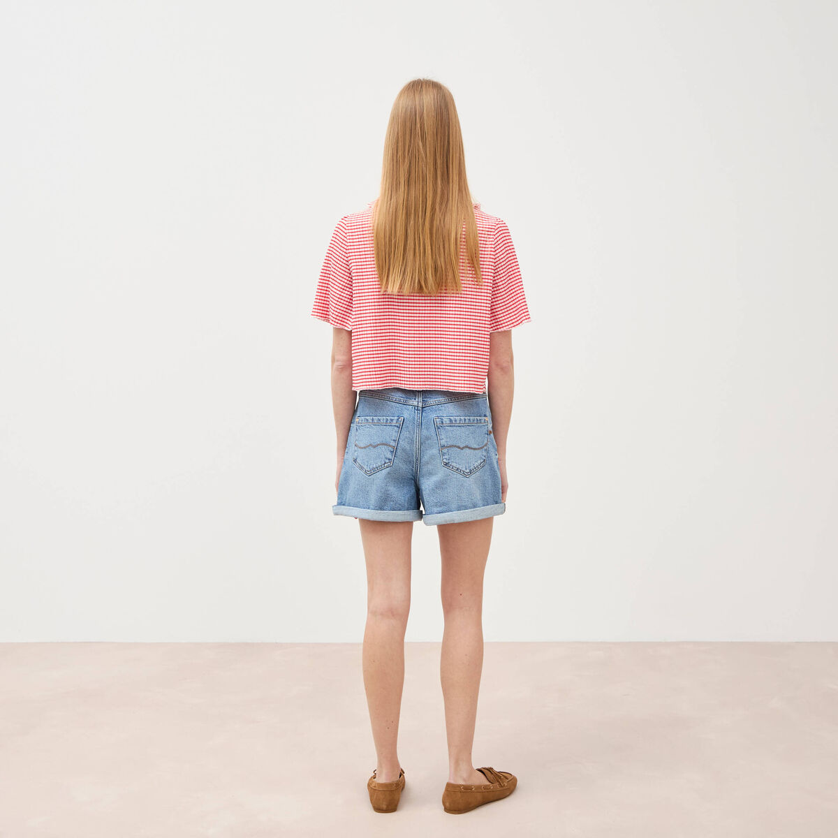 Short mom taille haute en jean denim used femme