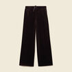 Pantalon large taille haute en velours marron fonc&eacute; femme