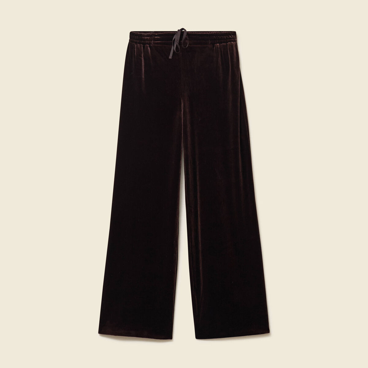 Pantalon large taille haute en velours marron fonc&eacute; femme