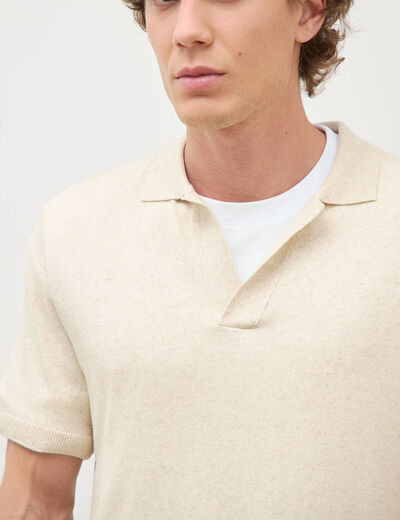 Polo manches courtes col cubain ecru homme