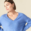 Pull manches longues col en V bleu ciel femme