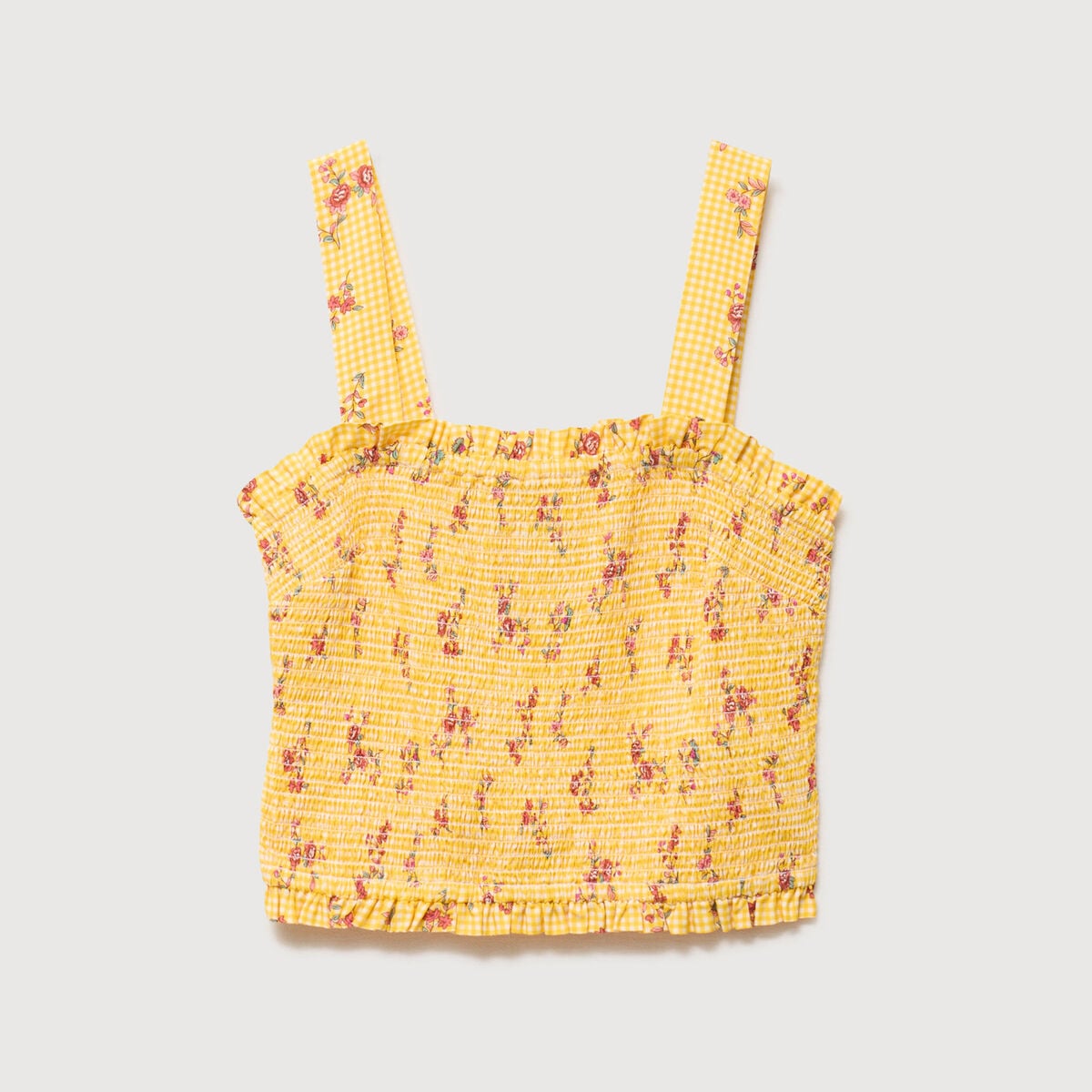 Top droit court &agrave; bretelles col carr&eacute; jaune femme
