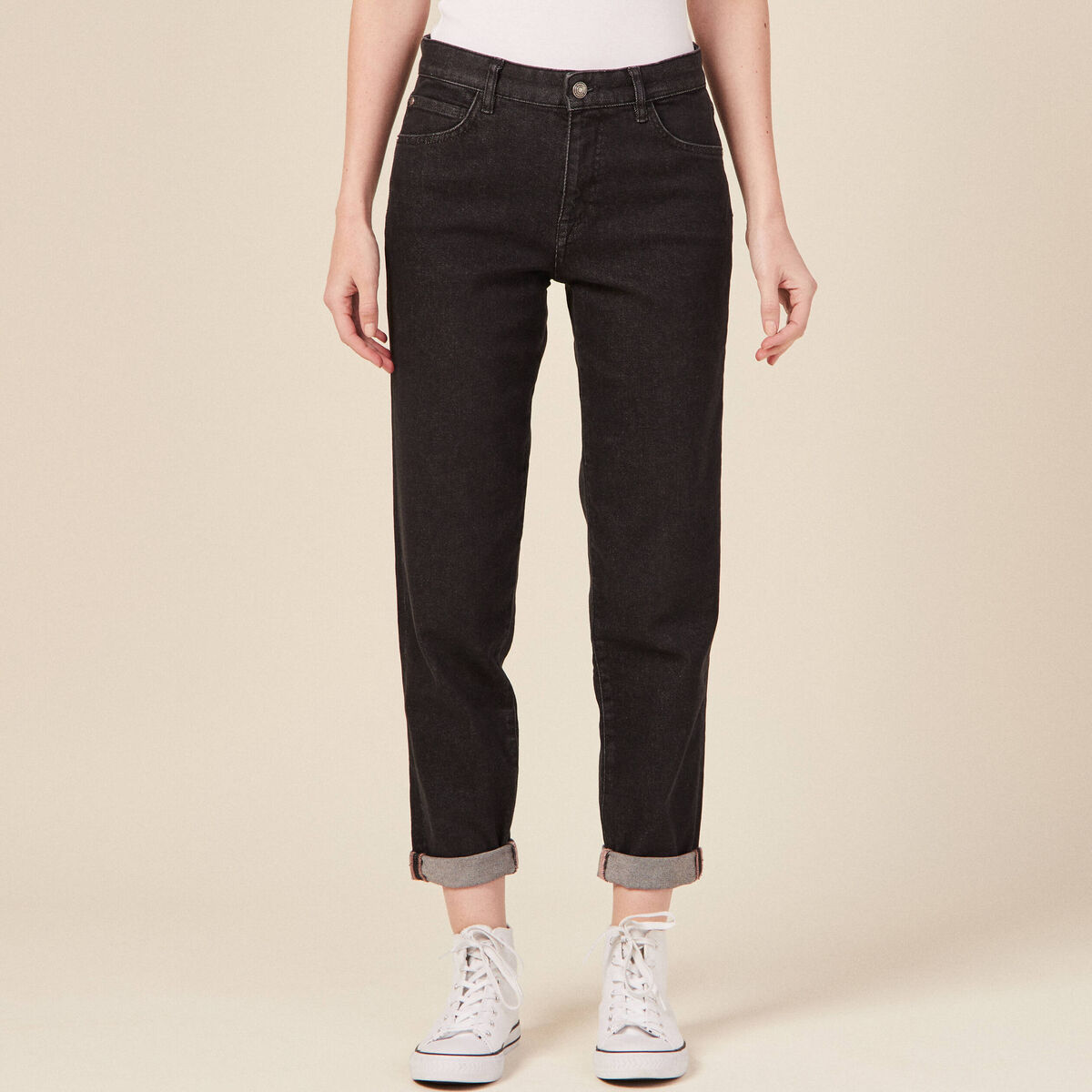 Jeans girlfriend 5 poches denim gris femme