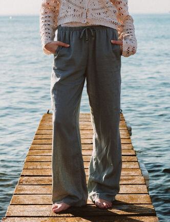 Pantalon standard fluide vert kaki femme