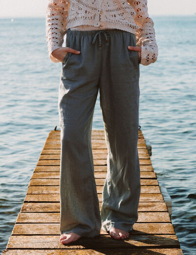 Pantalon standard fluide vert kaki femme