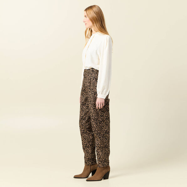 pantalon slouchy taille haute beige femme Pantalon slouchy taille haute beige femme