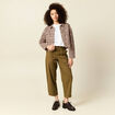 Jeans barrel taille haute 7/8&egrave;me vert kaki femme