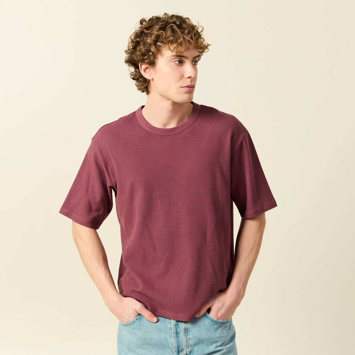 T-shirt ample en coton manches courtes vieux rose homme