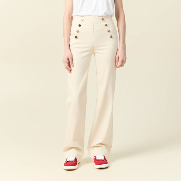 Jeans flare à pont denim blanc femme
