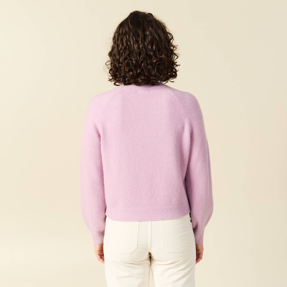 Pull manches longues col rond mauve femme
