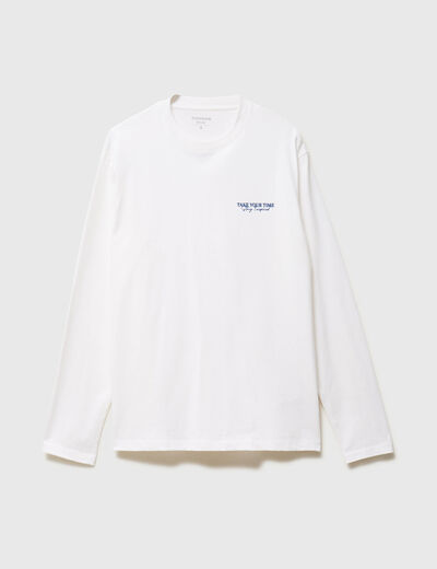 T-shirt droit en coton manches longues blanc homme