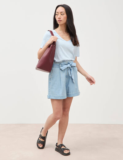 T-shirt manches courtes bleu ciel femme