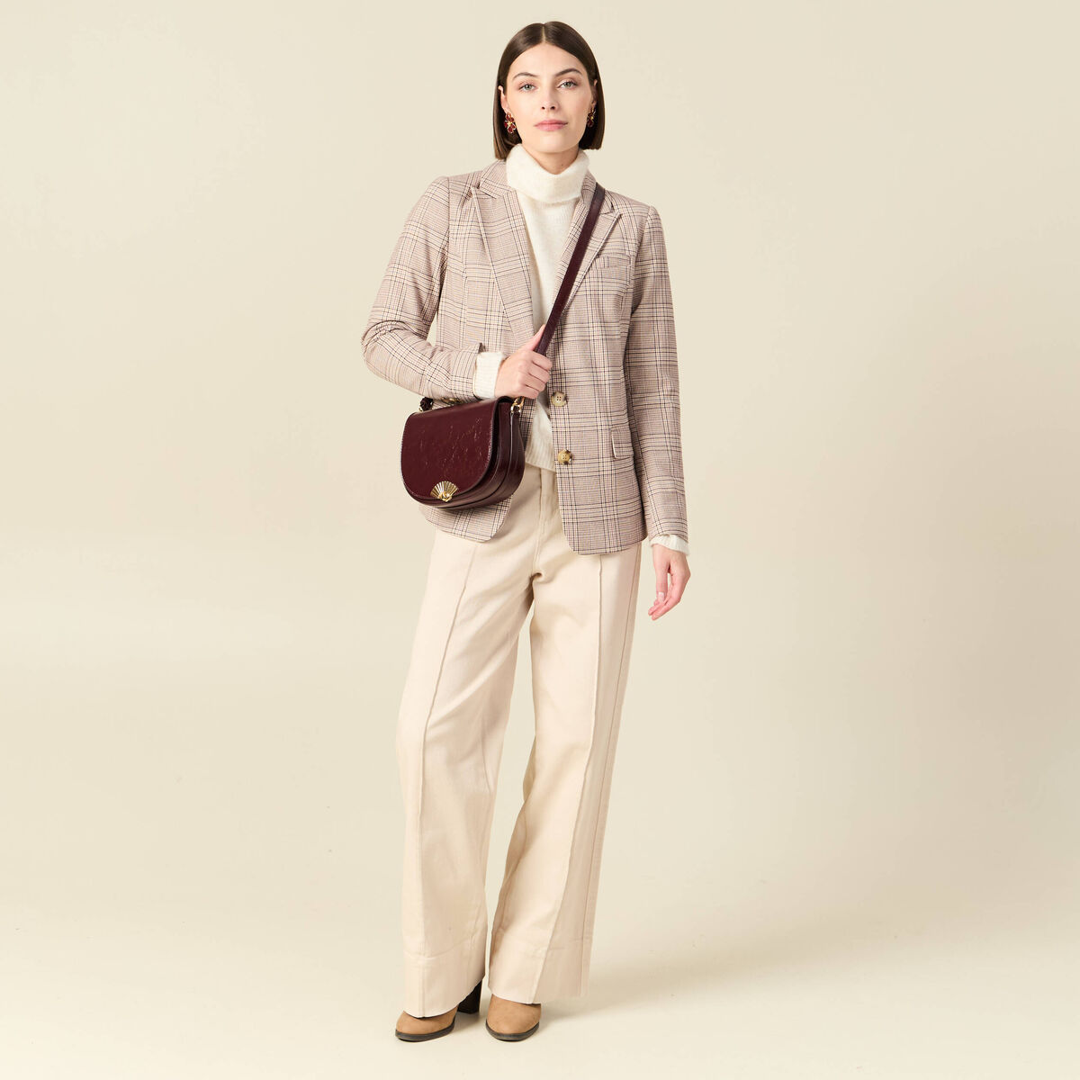 Blazer ajust&eacute; manches longues doubl&eacute; beige femme