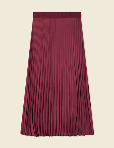 Jupe longue droite plissée bordeaux femme